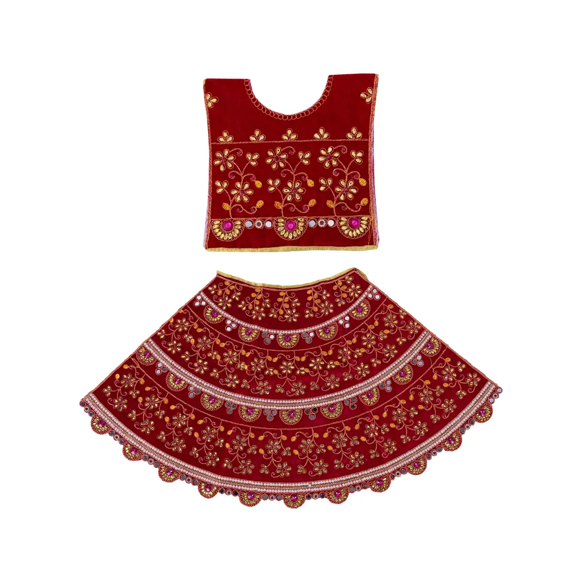Durga Dress - 15 Inches | Mata Rani Poshak/ Lehenga Patka/ Devi Vastra For Deity / Assorted Colour - Image 2