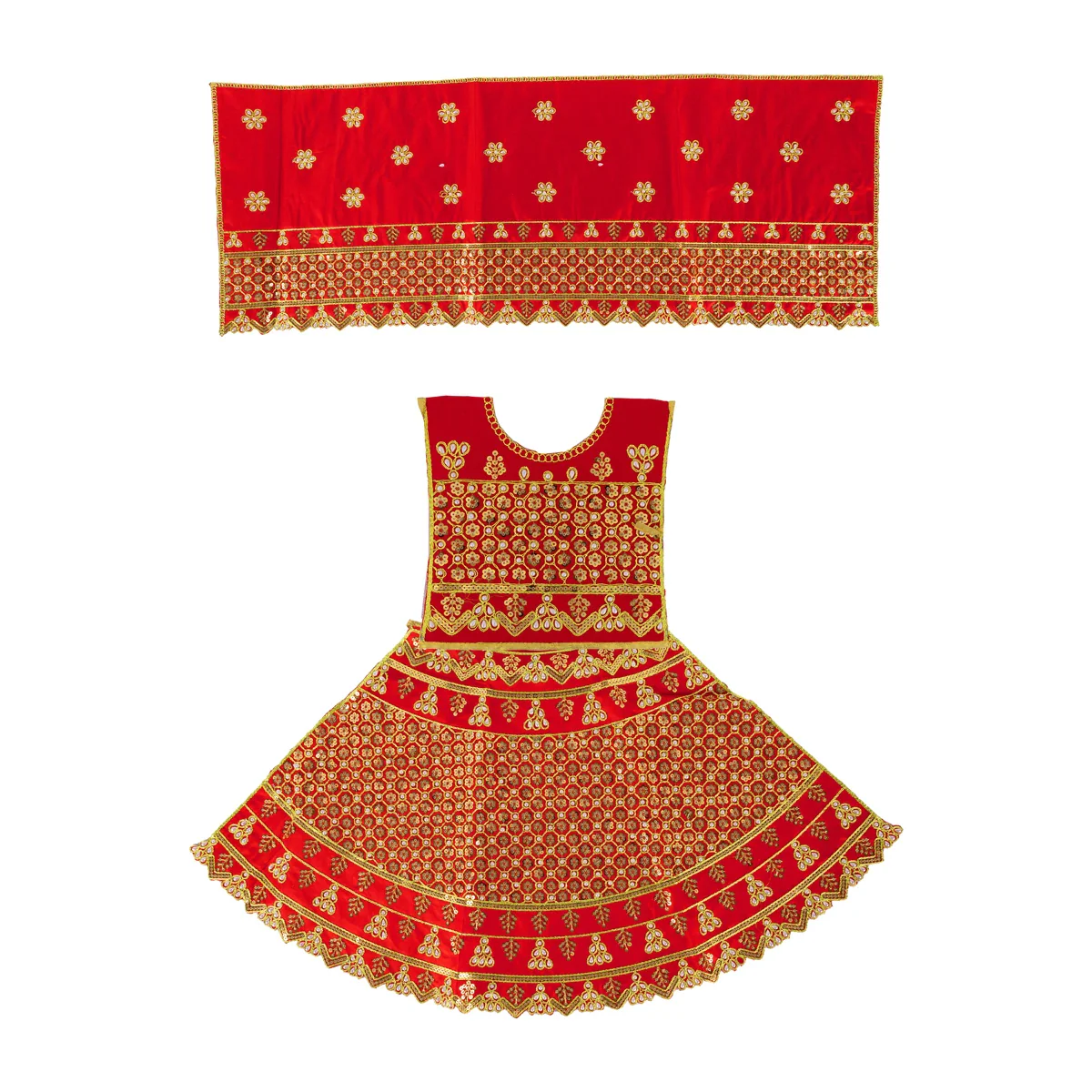 Durga Dress - 15 Inches | Mata Rani Poshak/ Amman Pavadai/ Stone & Embroidery Design/ Assorted Colour - Image 4