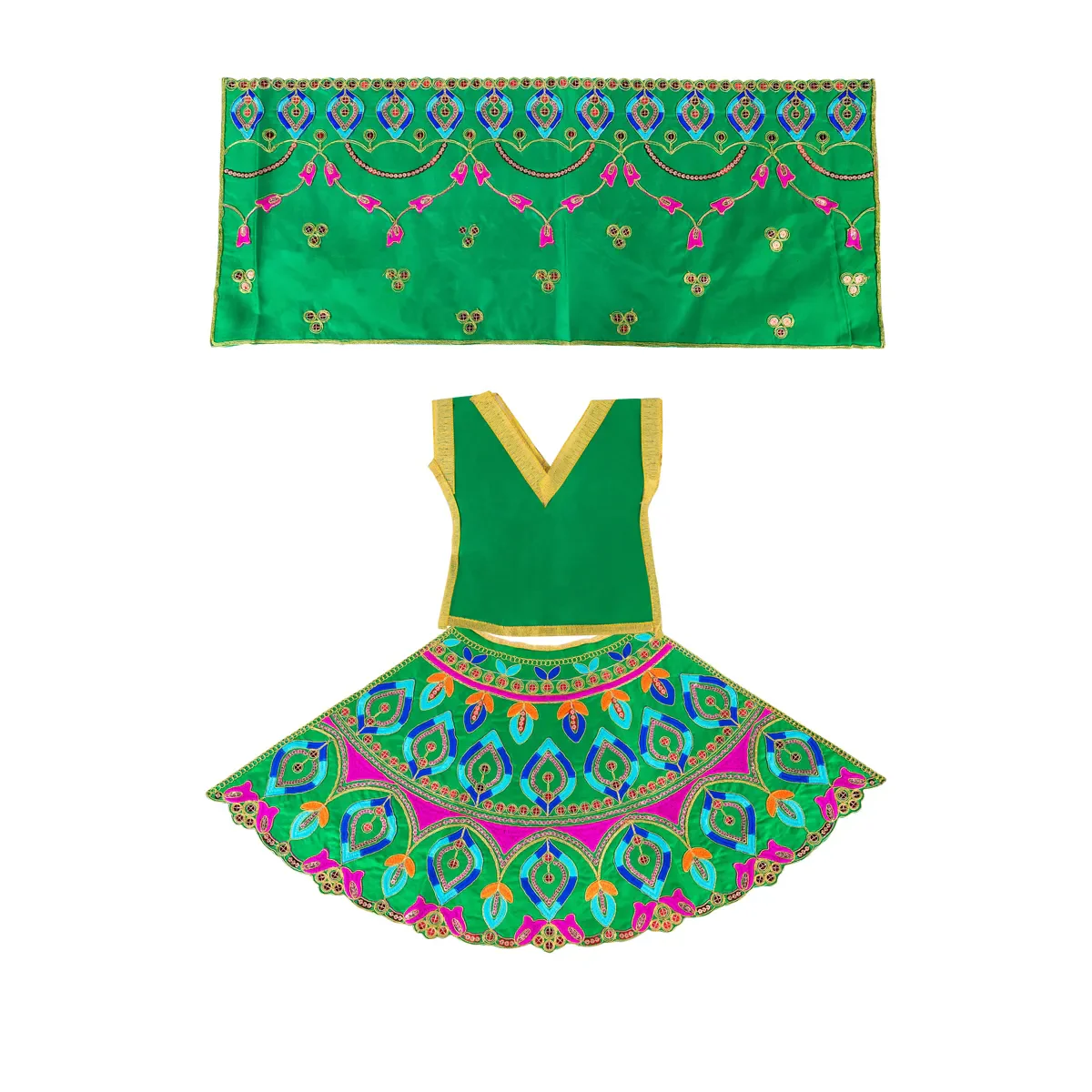 Durga Dress - 17 Inches | Embroidery Design Mata Rani Poshak/ Amman Pavadai for Deity/ Assorted Colour - Image 12