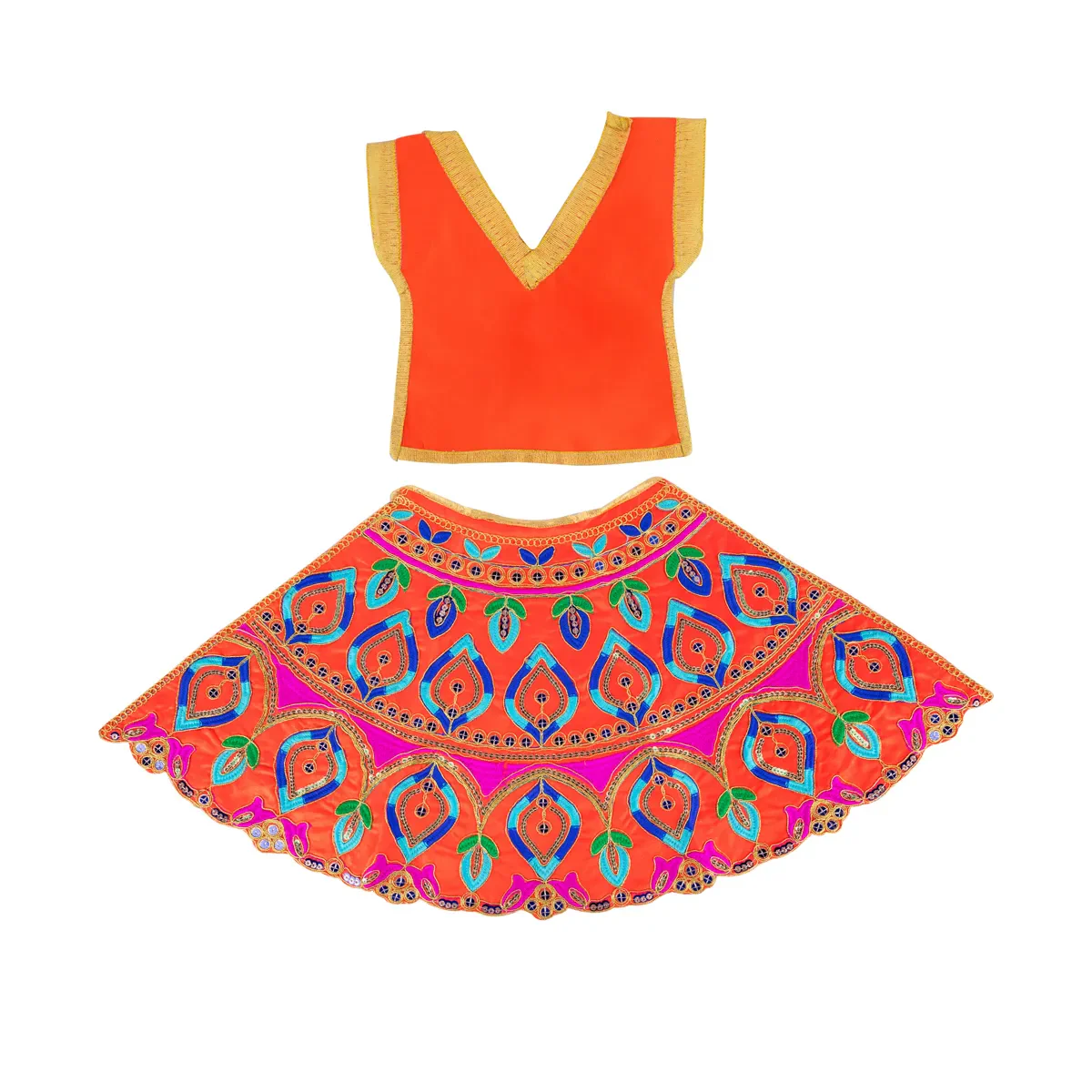 Durga Dress - 17 Inches | Embroidery Design Mata Rani Poshak/ Amman Pavadai for Deity/ Assorted Colour - Image 3