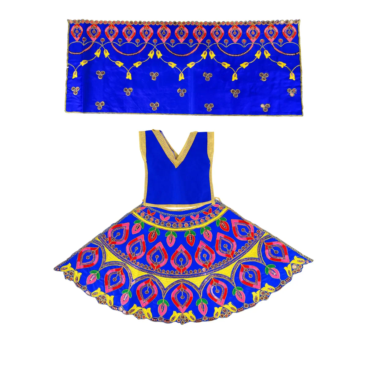 Durga Dress - 17 Inches | Embroidery Design Mata Rani Poshak/ Amman Pavadai for Deity/ Assorted Colour - Image 4