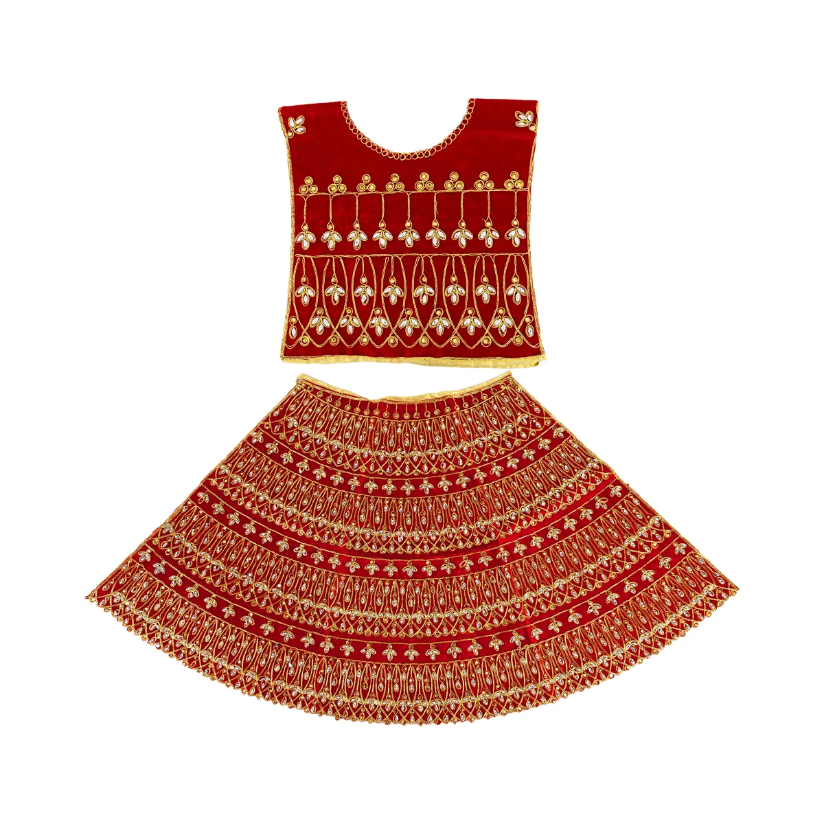Durga Dress - 19 Inches | Embroidery Design Mata Rani Poshak/ Amman Pavadai for Deity/ Assorted Colour - Image 3