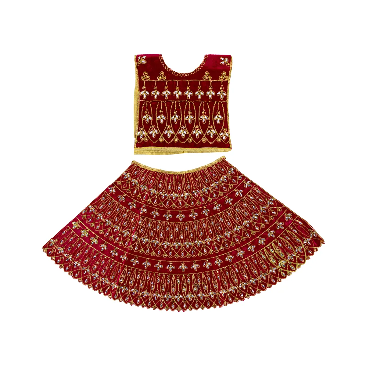 Durga Dress - 19 Inches | Embroidery Design Mata Rani Poshak/ Amman Pavadai for Deity/ Assorted Colour - Image 4