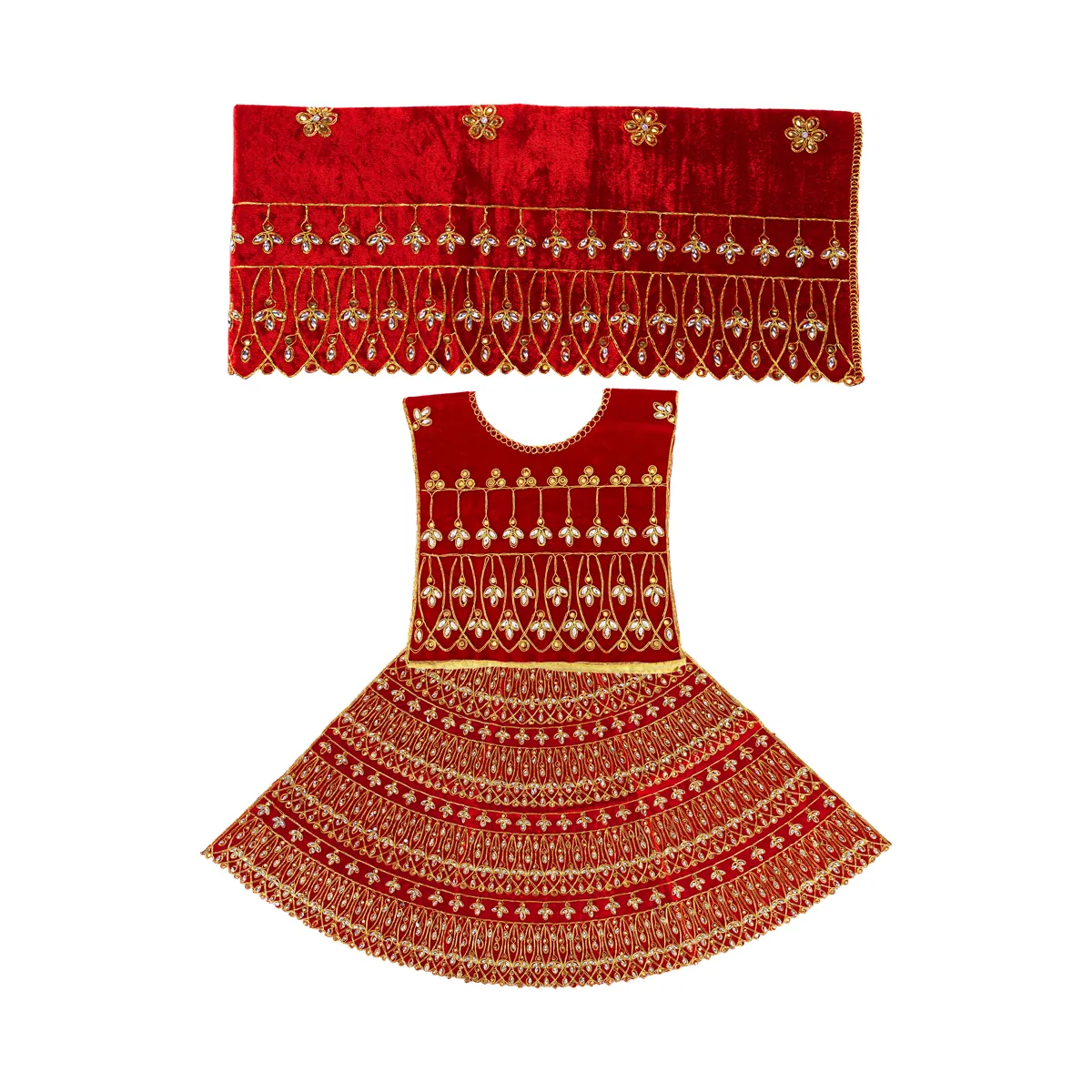 Durga Dress - 19 Inches | Embroidery Design Mata Rani Poshak/ Amman Pavadai for Deity/ Assorted Colour - Image 5