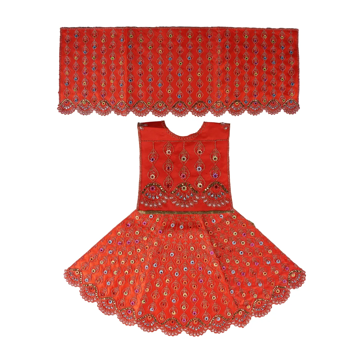 Durga Dress - 19 Inches | Mata Dress/ Lehenga Patka/ Embroidery Design Devi Vastra/ Assorted Colour - Image 4