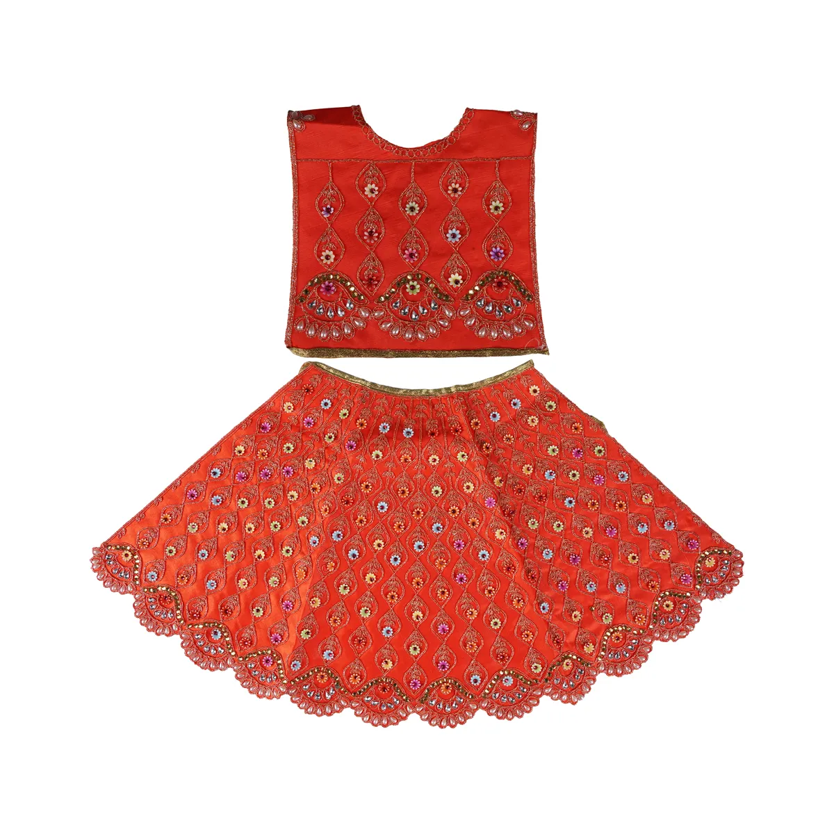 Durga Dress - 19 Inches | Mata Dress/ Lehenga Patka/ Embroidery Design Devi Vastra/ Assorted Colour - Image 6