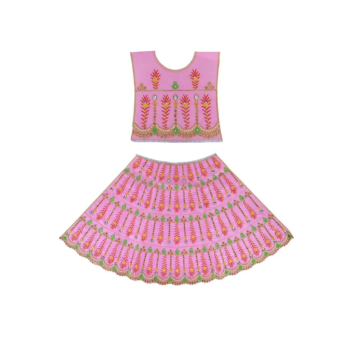 Durga Dress - 28 Inches | Mata Rani Poshak/ Lehenga Patka/ Embroidery Amman Pavadai/ Assorted Colour - Image 2