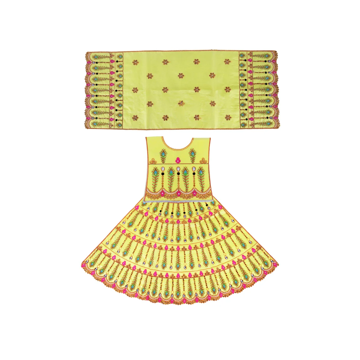 Durga Dress - 28 Inches | Mata Rani Poshak/ Lehenga Patka/ Embroidery Amman Pavadai/ Assorted Colour - Image 6