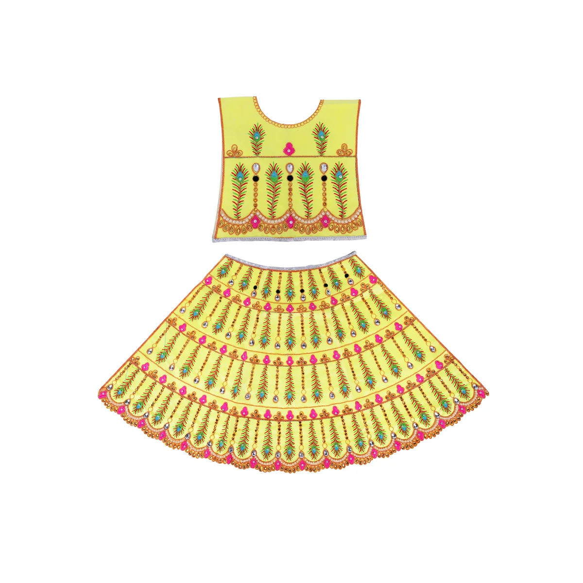Durga Dress - 28 Inches | Mata Rani Poshak/ Lehenga Patka/ Embroidery Amman Pavadai/ Assorted Colour - Image 8