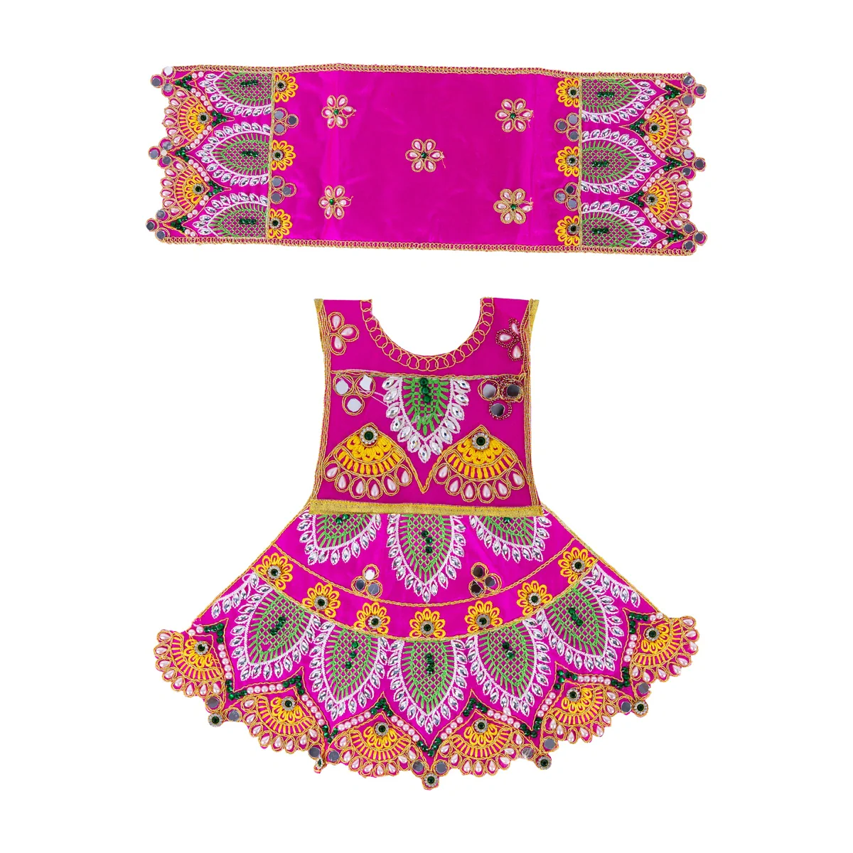 Durga Dress - 7.5 Inches | Amman Pavadai/ Mata Dress/ Embroidery Design Devi Vastra For Deity/ Assorted Colour - Image 3