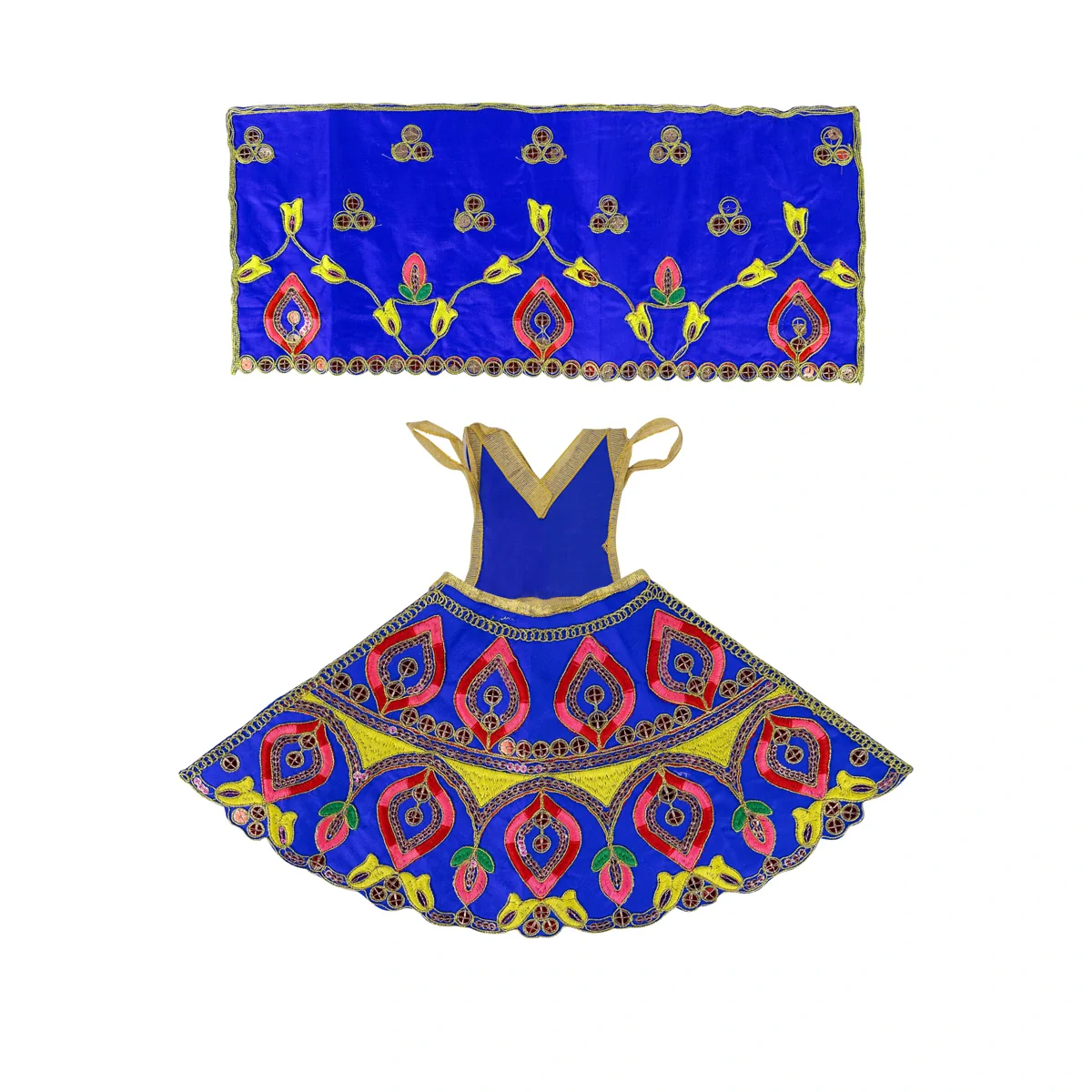Durga Dress - 7.5 Inches | Mata Dress/ Lehenga Patka/ Embroidery Design Devi Vastra/ Assorted Colour - Image 4