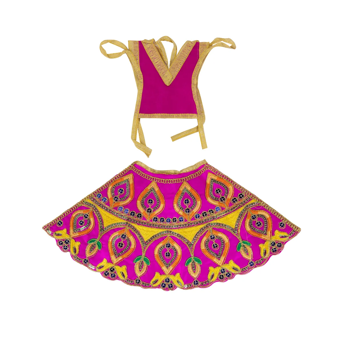 Durga Dress - 7.5 Inches | Mata Dress/ Lehenga Patka/ Embroidery Design Devi Vastra/ Assorted Colour - Image 5