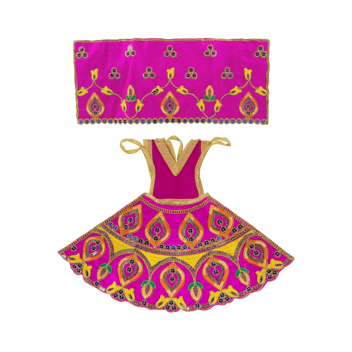 Durga Dress - 7.5 Inches | Mata Dress/ Lehenga Patka/ Embroidery Design Devi Vastra/ Assorted Colour - Image 6