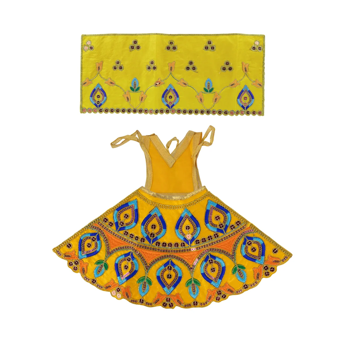 Durga Dress - 7.5 Inches | Mata Dress/ Lehenga Patka/ Embroidery Design Devi Vastra/ Assorted Colour - Image 9