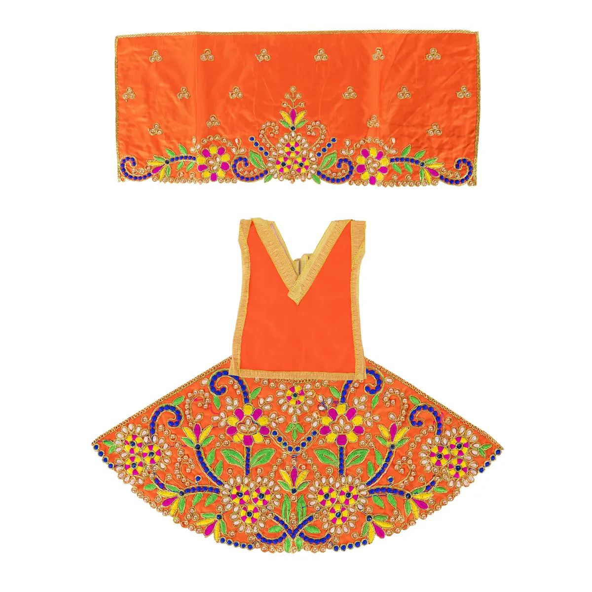 Durga Dress - 7.5 Inches | Mata Dress/ Lehenga Patka/ Embroidery Design Devi Vastra/ Assorted Colour