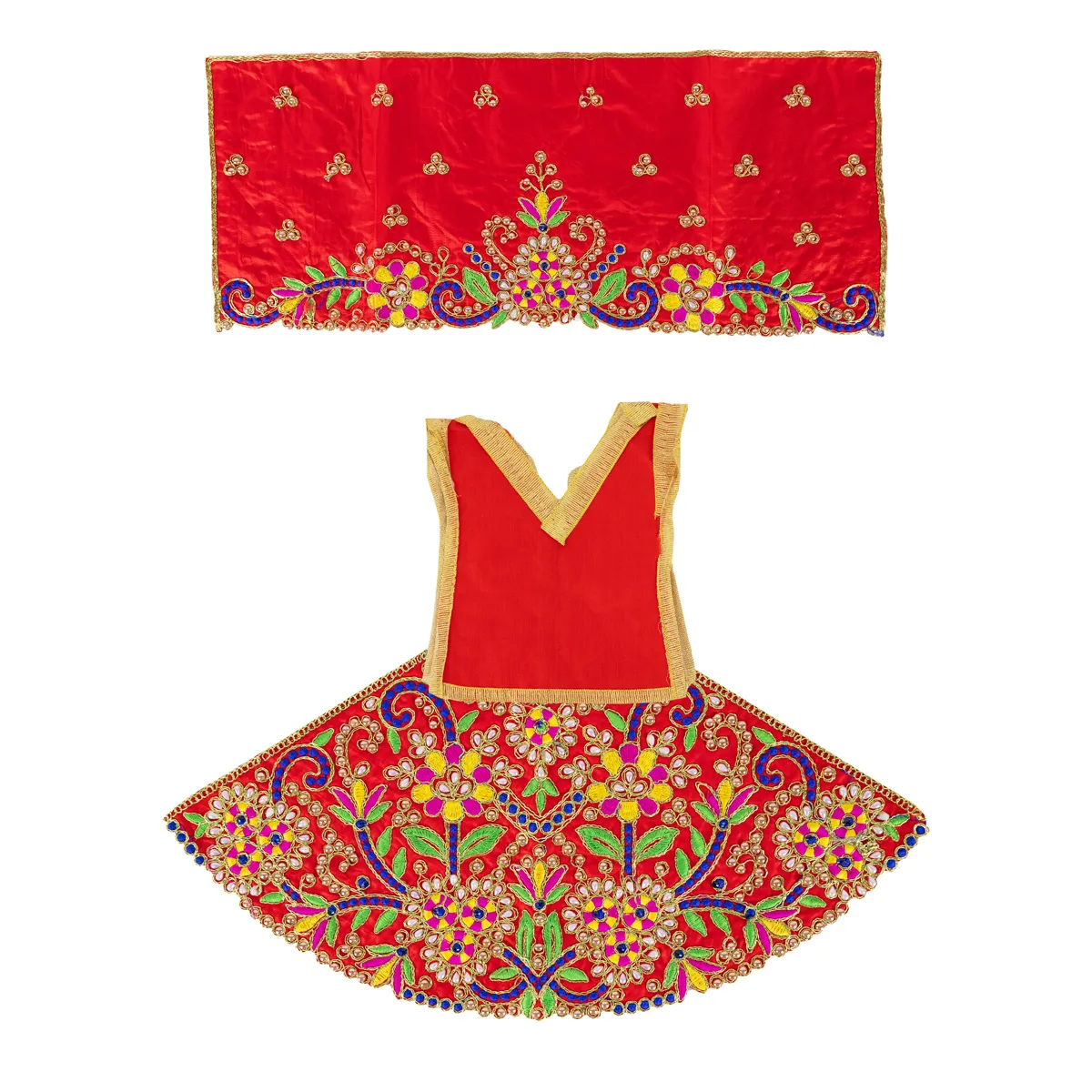 Durga Dress - 7.5 Inches | Mata Dress/ Lehenga Patka/ Embroidery Design Devi Vastra/ Assorted Colour - Image 4