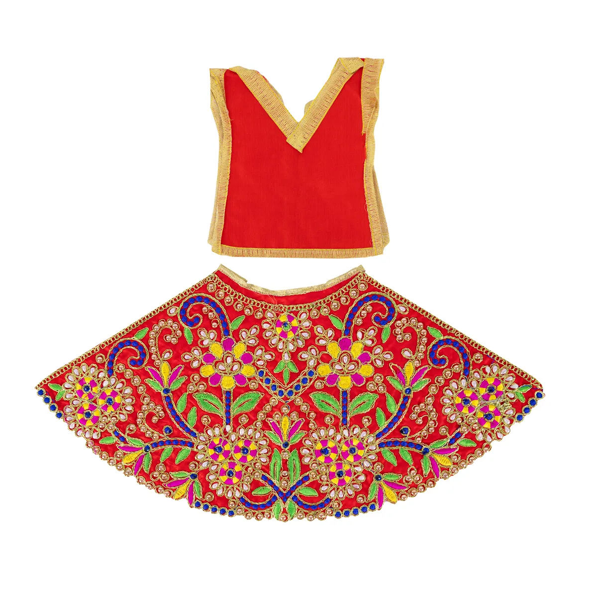 Durga Dress - 7.5 Inches | Mata Dress/ Lehenga Patka/ Embroidery Design Devi Vastra/ Assorted Colour - Image 6