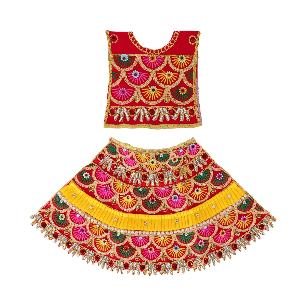 Durga Dress - 8 Inches | Mata Rani Poshak/ Lehenga Patka/ Devi Vastra/ Amman Pavadai/ Assorted Colour - Image 2