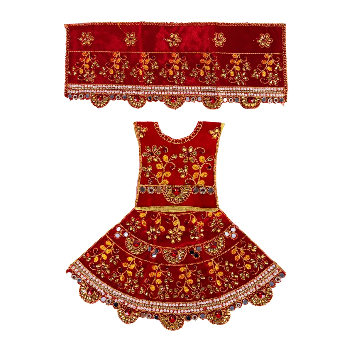 Durga Dress - 8 Inches | Mata Rani Poshak/ Lehenga Patka/ Devi Alankaram Amman Pavadai/ Assorted Colour - Image 2