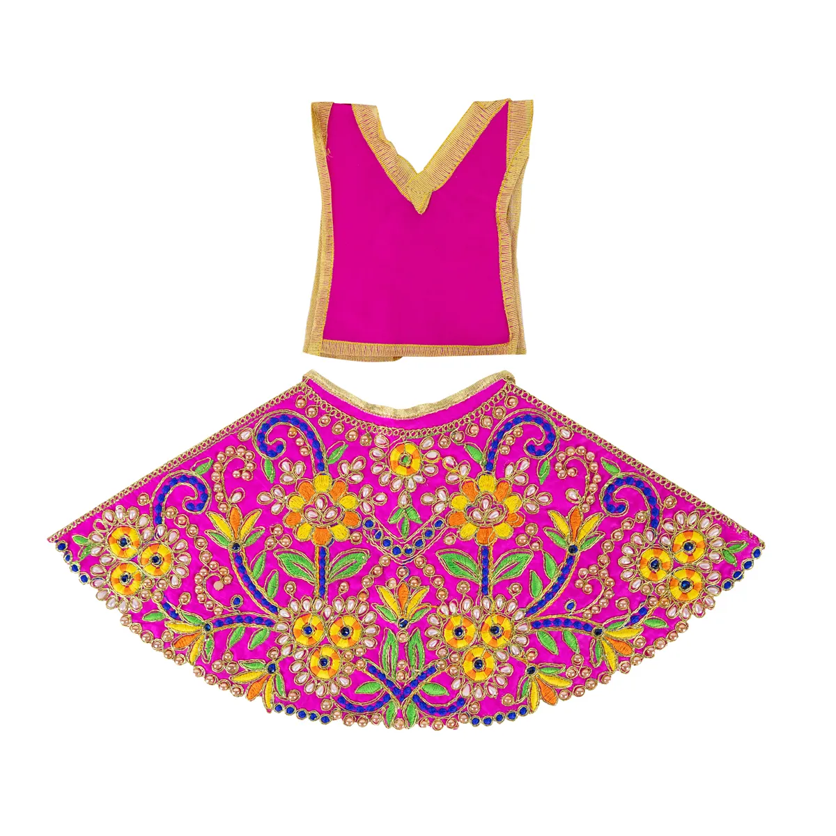 Durga Dress - 9.5 Inches | Embroidery Design Mata Rani Poshak/ Amman Pavadai for Deity/ Assorted Colour - Image 10