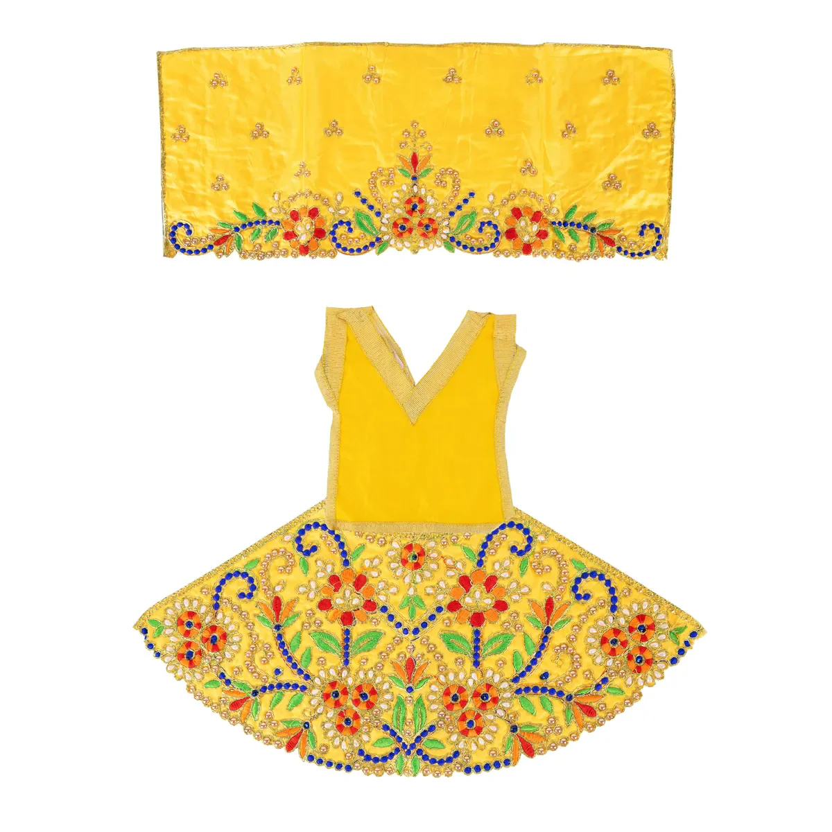 Durga Dress - 9.5 Inches | Embroidery Design Mata Rani Poshak/ Amman Pavadai for Deity/ Assorted Colour - Image 13