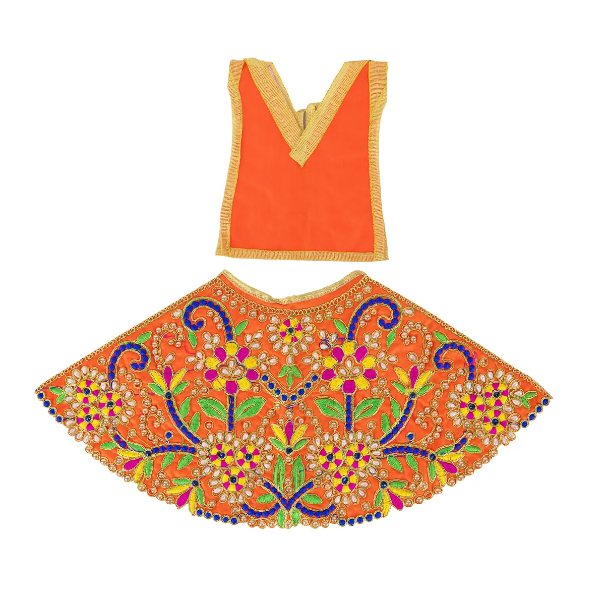 Durga Dress - 9.5 Inches | Embroidery Design Mata Rani Poshak/ Amman Pavadai for Deity/ Assorted Colour - Image 7