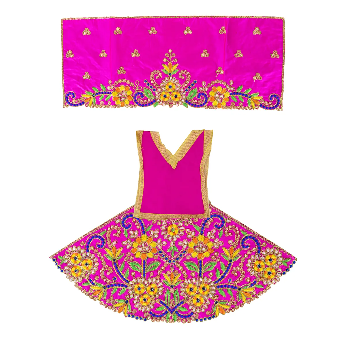 Durga Dress - 9.5 Inches | Embroidery Design Mata Rani Poshak/ Amman Pavadai for Deity/ Assorted Colour - Image 9