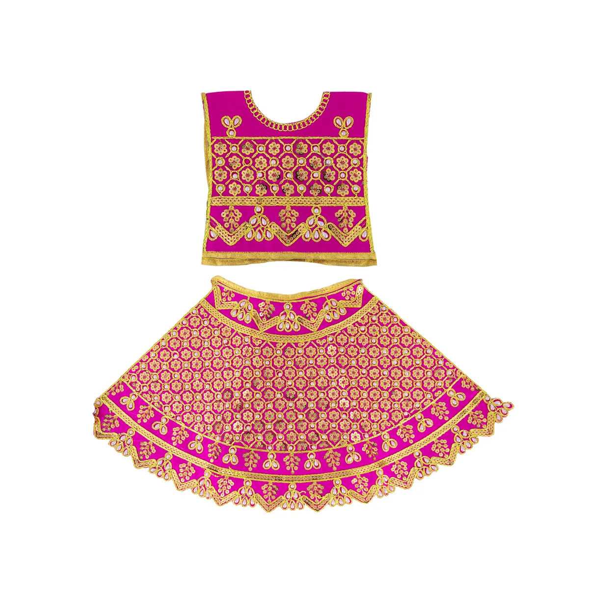 Durga Dress - 9.5 Inches | Embroidery Design Mata Rani Poshak/ Amman Pavadai for Deity/ Assorted Colour - Image 2