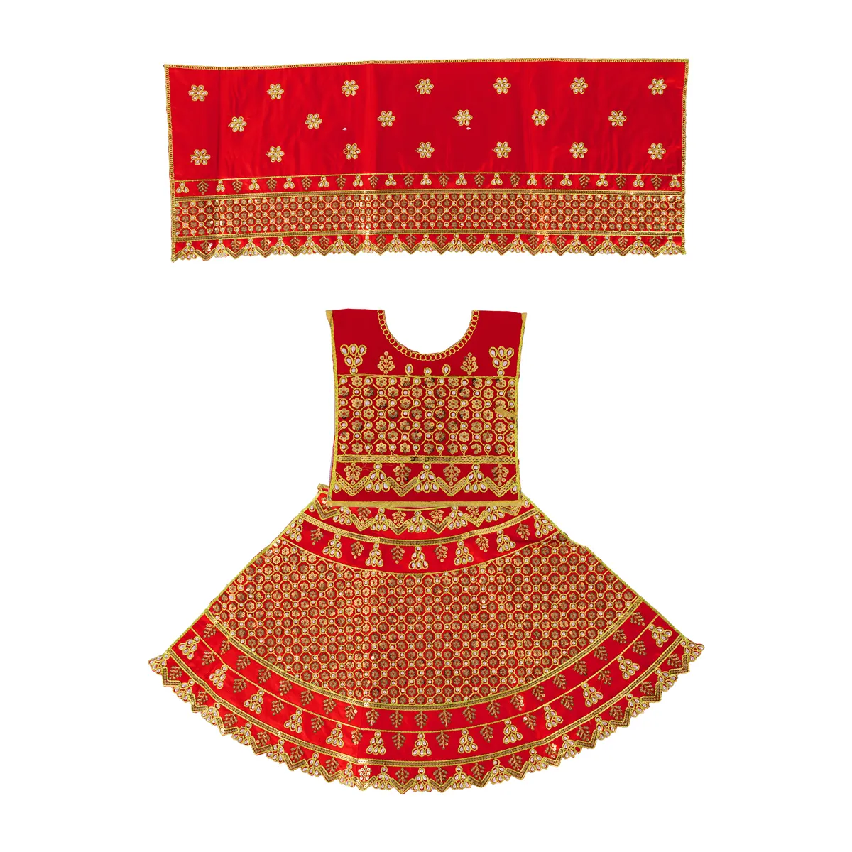 Durga Dress - 9.5 Inches | Embroidery Design Mata Rani Poshak/ Amman Pavadai for Deity/ Assorted Colour - Image 4