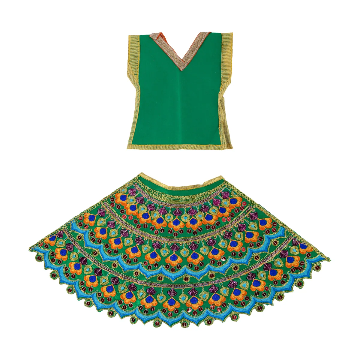 Durga Dress - 9.5 Inches | Lehenga Patka/ Mata Rani Poshak/ Decorative Devi Vastra For Deity Decor/ Assorted Colour - Image 2
