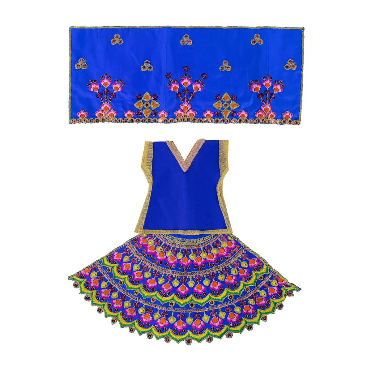 Durga Dress - 9.5 Inches | Lehenga Patka/ Mata Rani Poshak/ Decorative Devi Vastra For Deity Decor/ Assorted Colour - Image 5