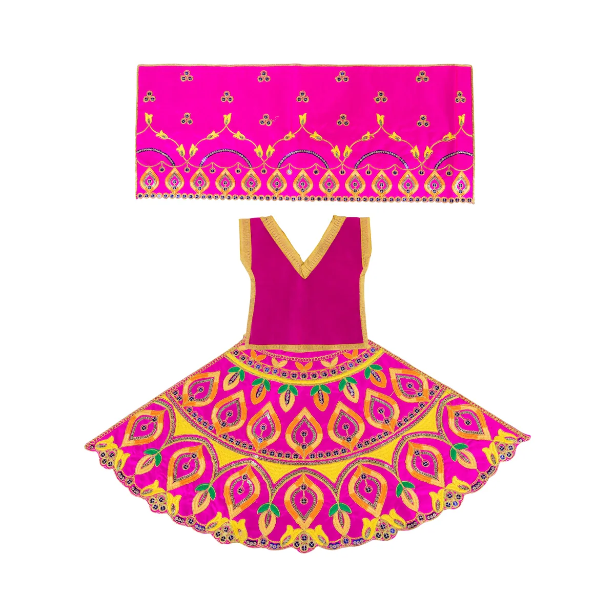 Durga Dress - 9.5 Inches | Mata Dress/ Devi Vastra/ Traditional Embroidery Amman Pavadai For Deity