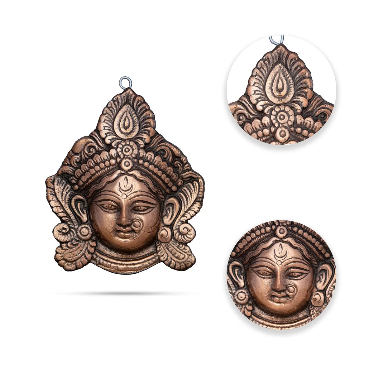 Durga Face Wall Hanging - 6 x 5 Inches | Copper Oxidised Devi Mata Face Wall Hanger for Home Decor - Image 2