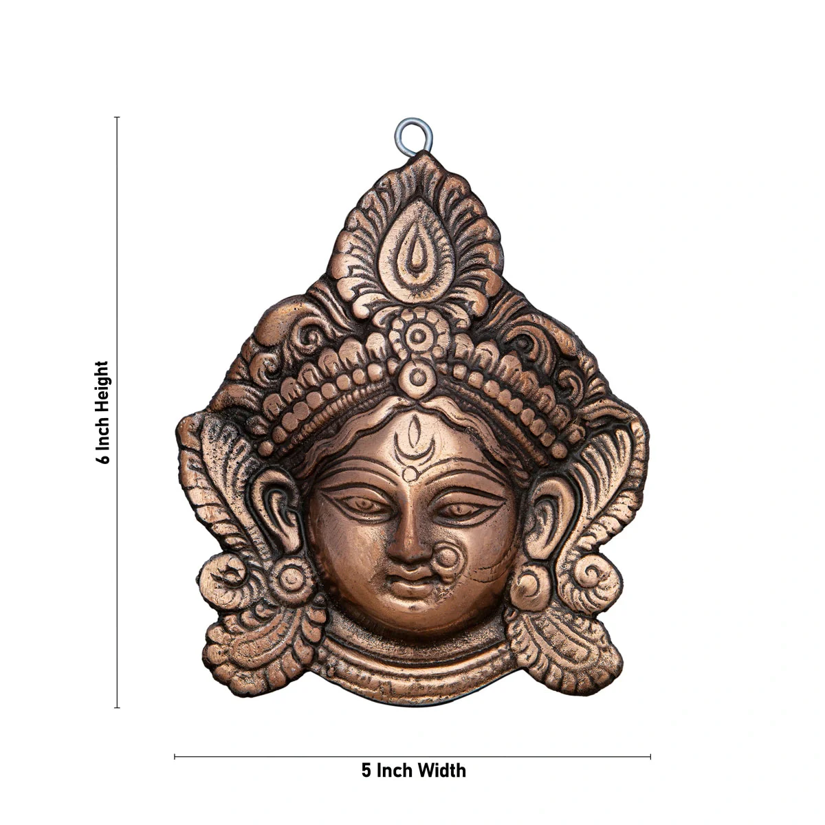 Durga Face Wall Hanging - 6 x 5 Inches | Copper Oxidised Devi Mata Face Wall Hanger for Home Decor - Image 3