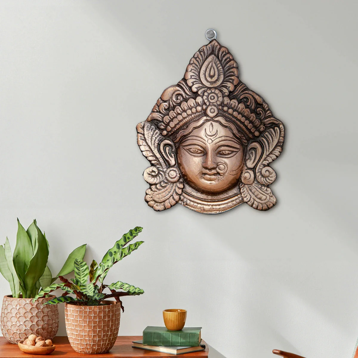 Durga Face Wall Hanging - 6 x 5 Inches | Copper Oxidised Devi Mata Face Wall Hanger for Home Decor - Image 4