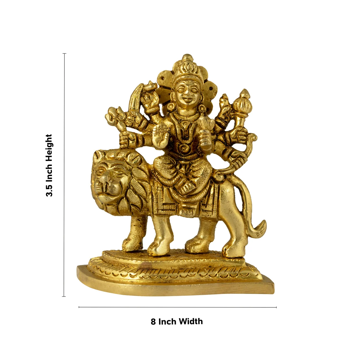 Durga Idol Sitting On Lion - 3.5 x 3 Inches | Antique Brass Idol/ Durga Murti With Leaf Base for Pooja - Image 4
