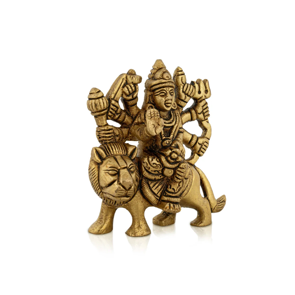 Durga Idol Sitting On Lion With 8 Hands - 3.25 x 3 Inches | Durga Murti/ Antique Brass Idol for Pooja - Image 2
