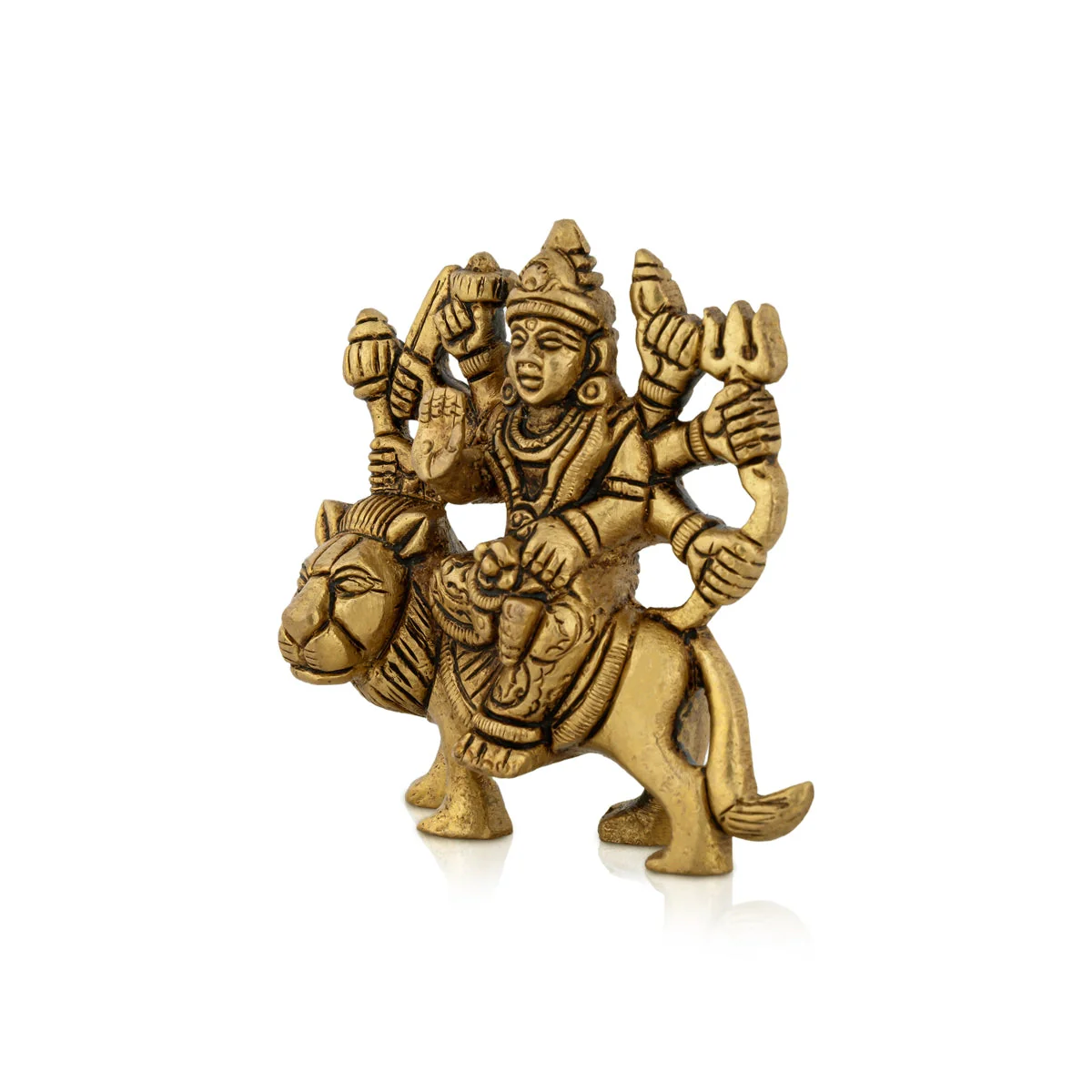 Durga Idol Sitting On Lion With 8 Hands - 3.25 x 3 Inches | Durga Murti/ Antique Brass Idol for Pooja - Image 3