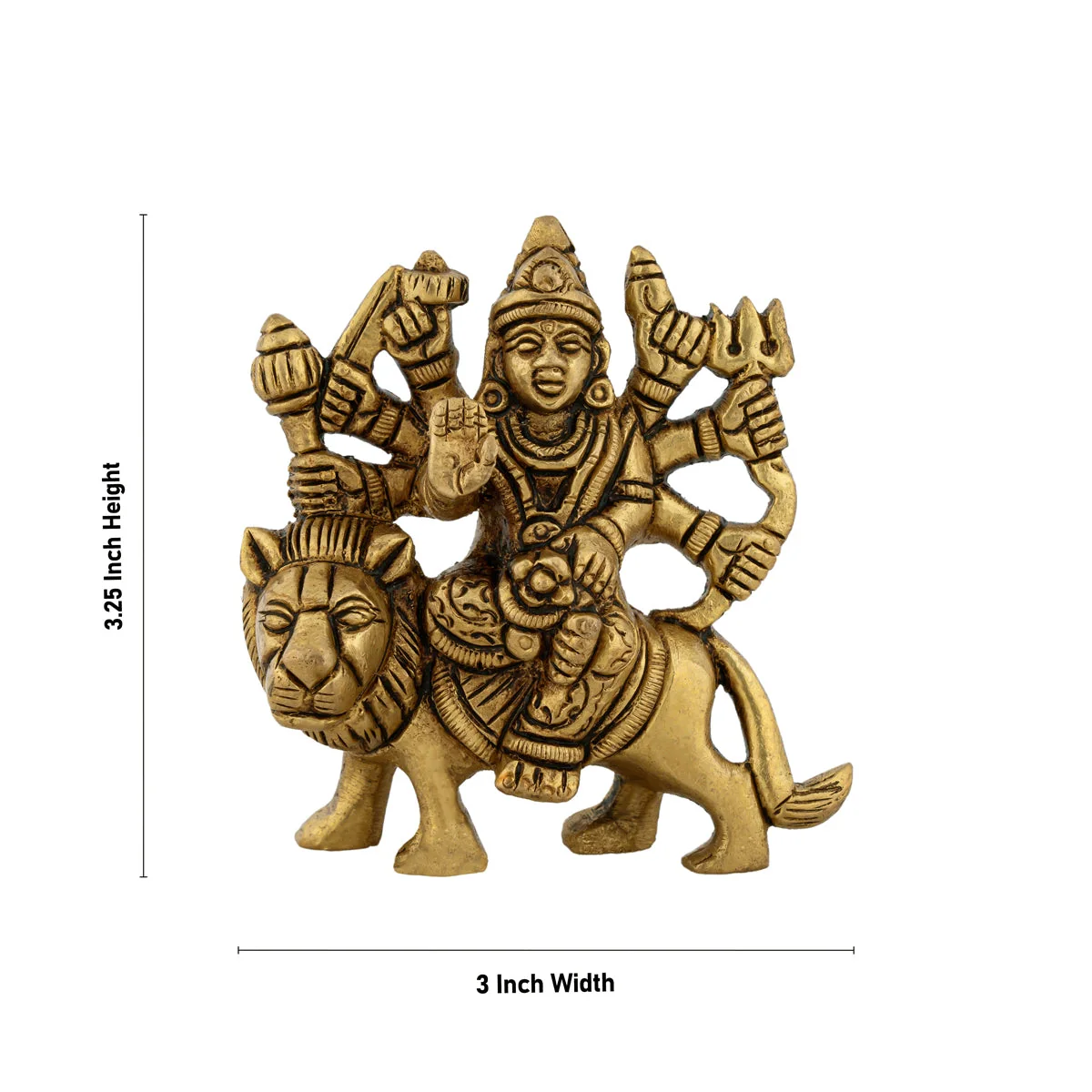 Durga Idol Sitting On Lion With 8 Hands - 3.25 x 3 Inches | Durga Murti/ Antique Brass Idol for Pooja - Image 4
