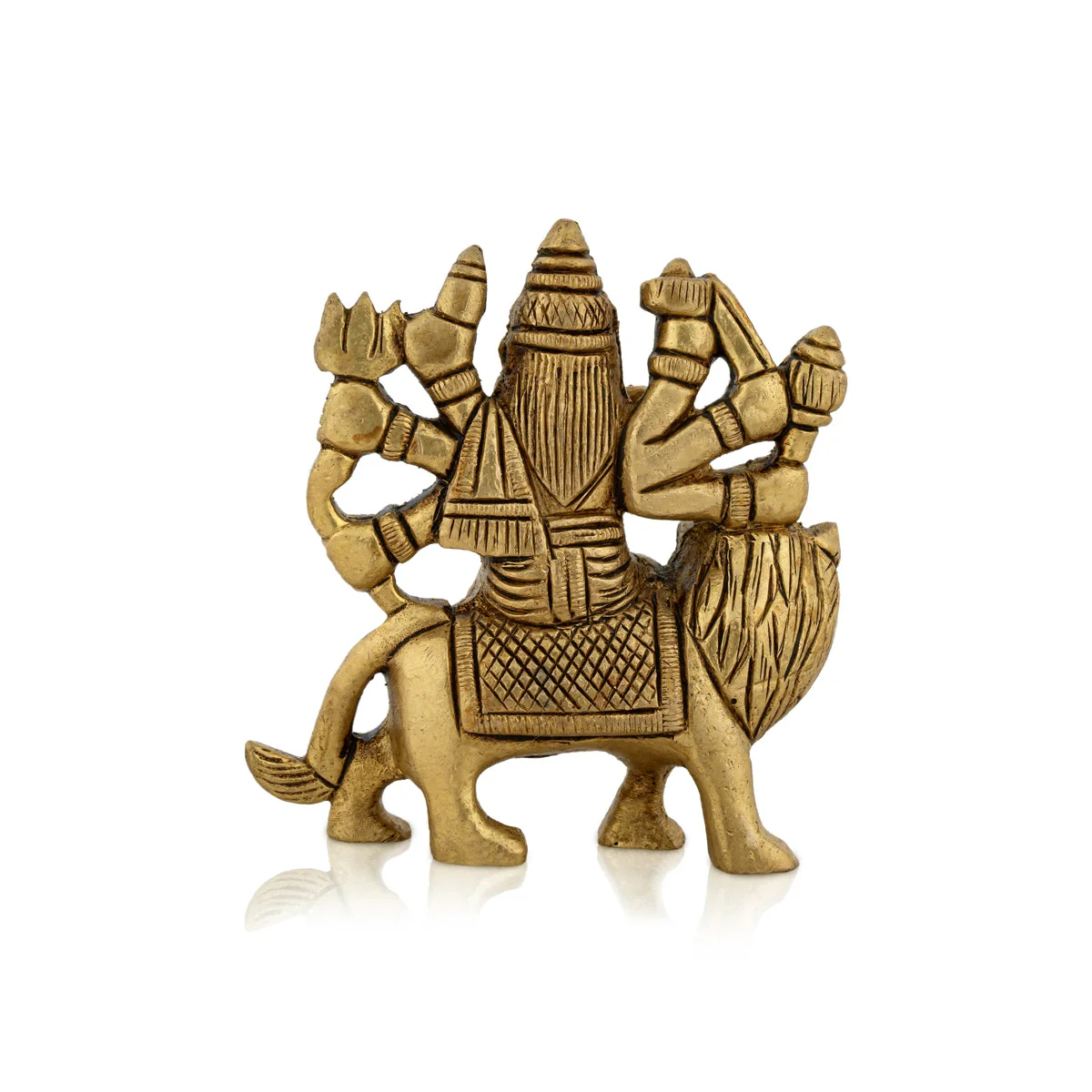 Durga Idol Sitting On Lion With 8 Hands - 3.25 x 3 Inches | Durga Murti/ Antique Brass Idol for Pooja - Image 5
