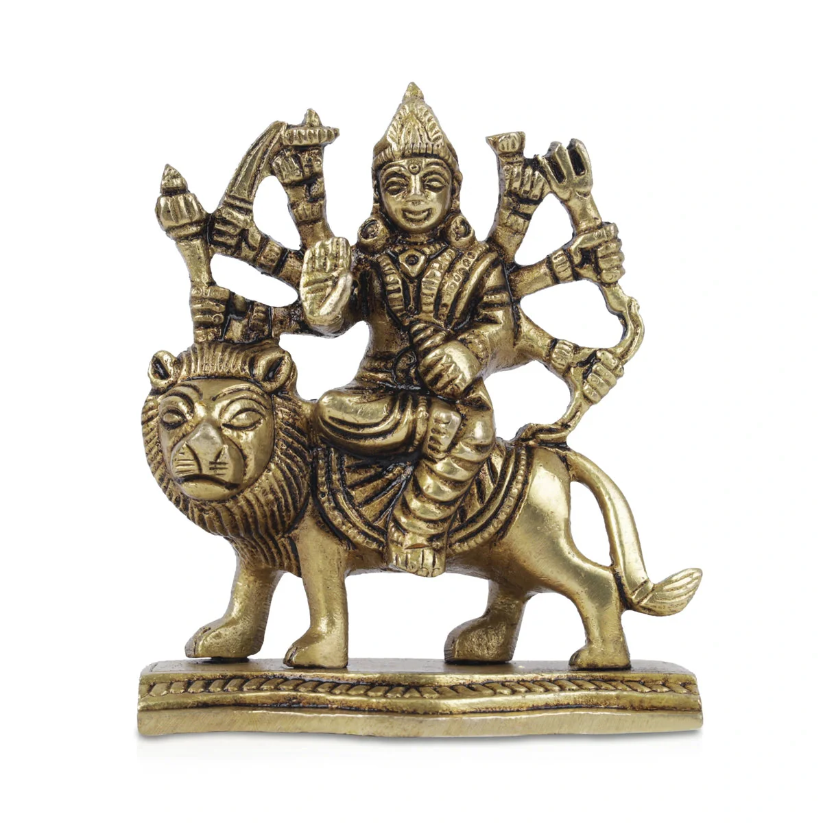 Durga Idol With 8 Hands Sitting On Lion - 3.5 X 3 Inches | Durga Maa Idol/ Antique Brass Idol For Home Pooja - Image 2