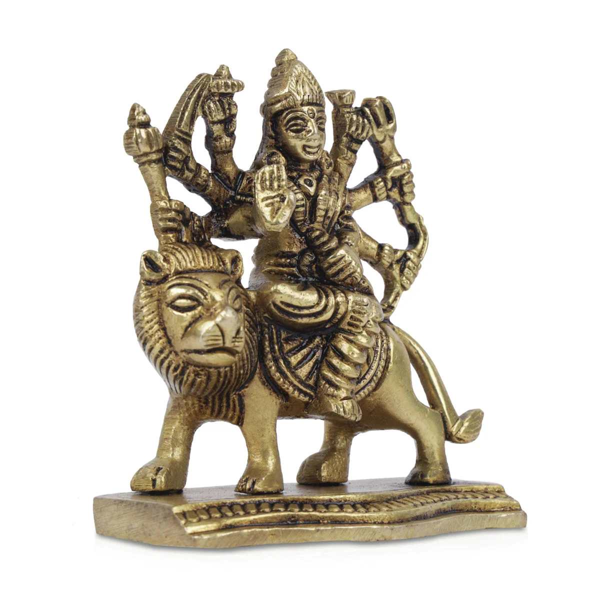 Durga Idol With 8 Hands Sitting On Lion - 3.5 X 3 Inches | Durga Maa Idol/ Antique Brass Idol For Home Pooja - Image 3