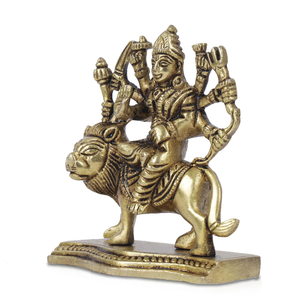 Durga Idol With 8 Hands Sitting On Lion - 3.5 X 3 Inches | Durga Maa Idol/ Antique Brass Idol For Home Pooja - Image 4