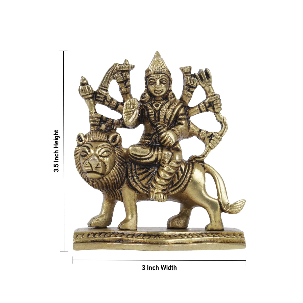 Durga Idol With 8 Hands Sitting On Lion - 3.5 X 3 Inches | Durga Maa Idol/ Antique Brass Idol For Home Pooja - Image 5