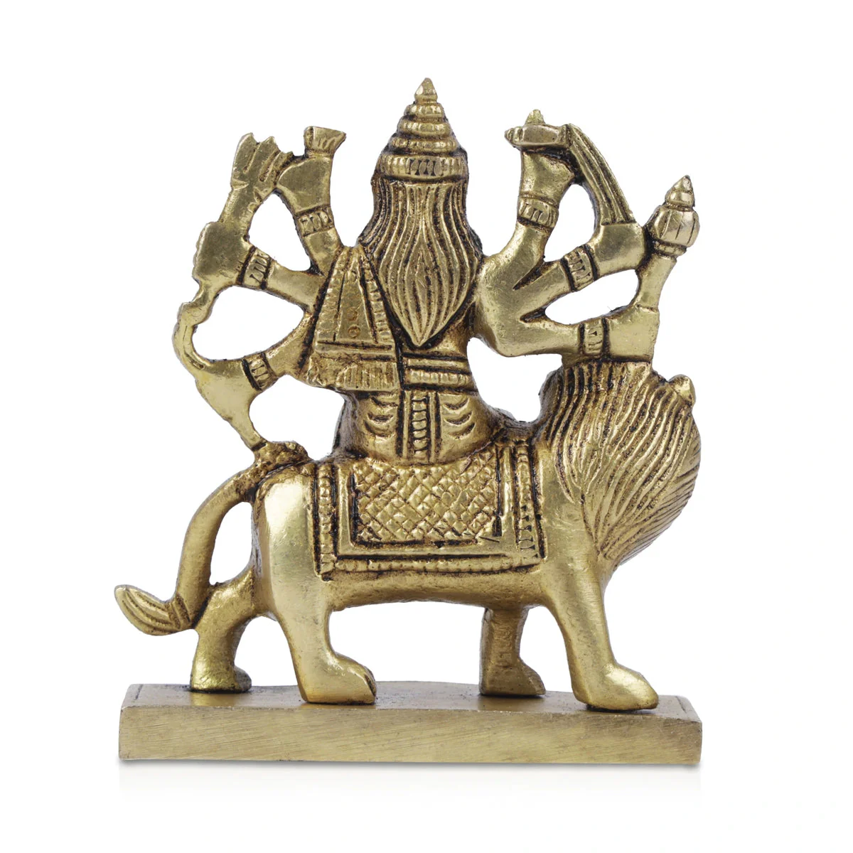 Durga Idol With 8 Hands Sitting On Lion - 3.5 X 3 Inches | Durga Maa Idol/ Antique Brass Idol For Home Pooja - Image 6