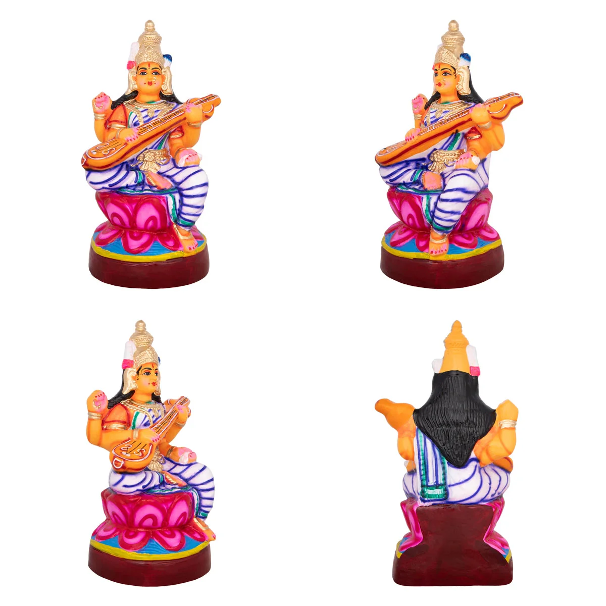 Durga Lakshmi Saraswathi Paper Mache Golu Bommai Set - 13 X 9 Inches | Navaratri Gombe/ Giri Golu Doll - Image 3