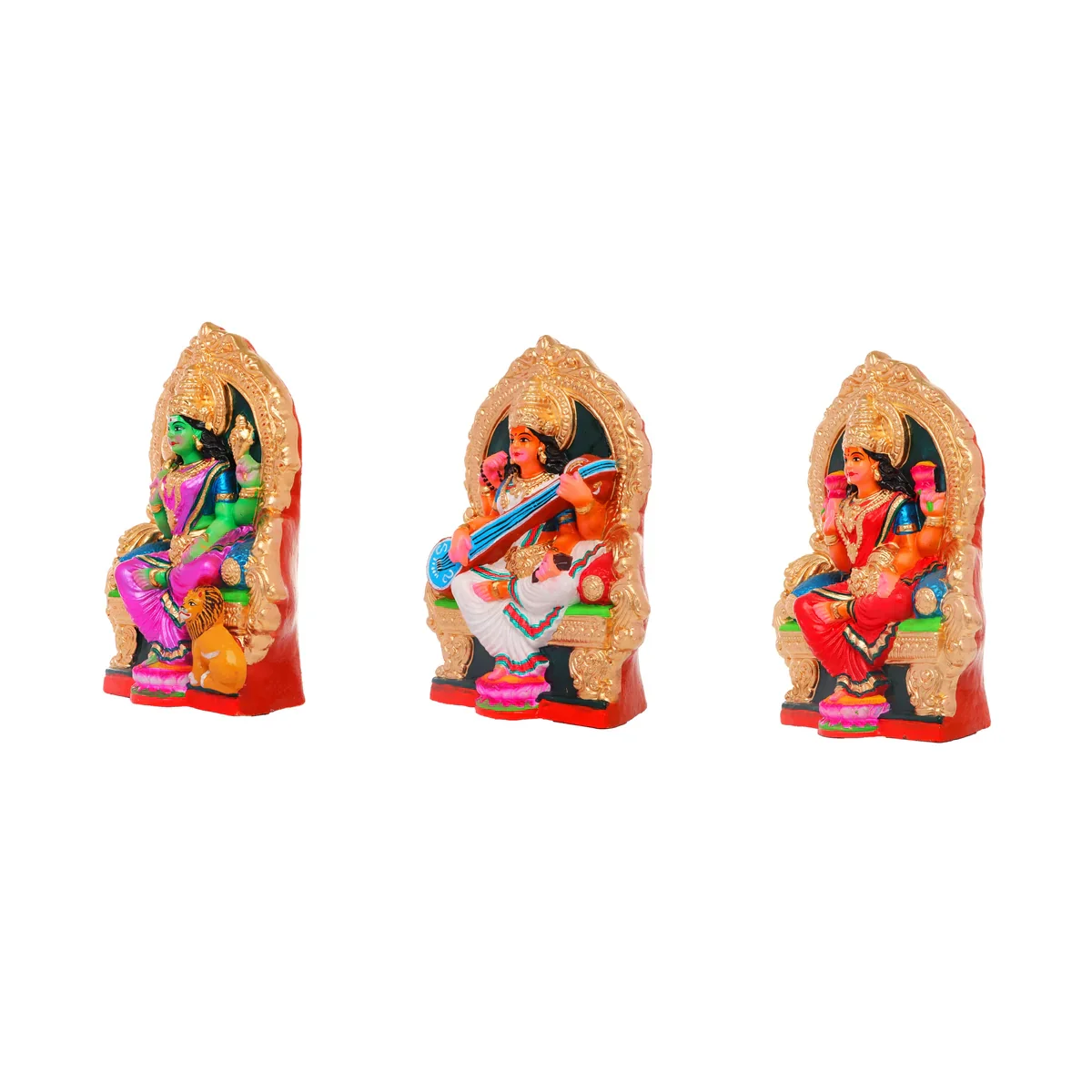 Durga Lakshmi Saraswathi Clay Golu Bommai Set - 11 Inches | Giri Golu Doll/ Navaratri Golu Bomma/Gombe/Bommai - Image 4