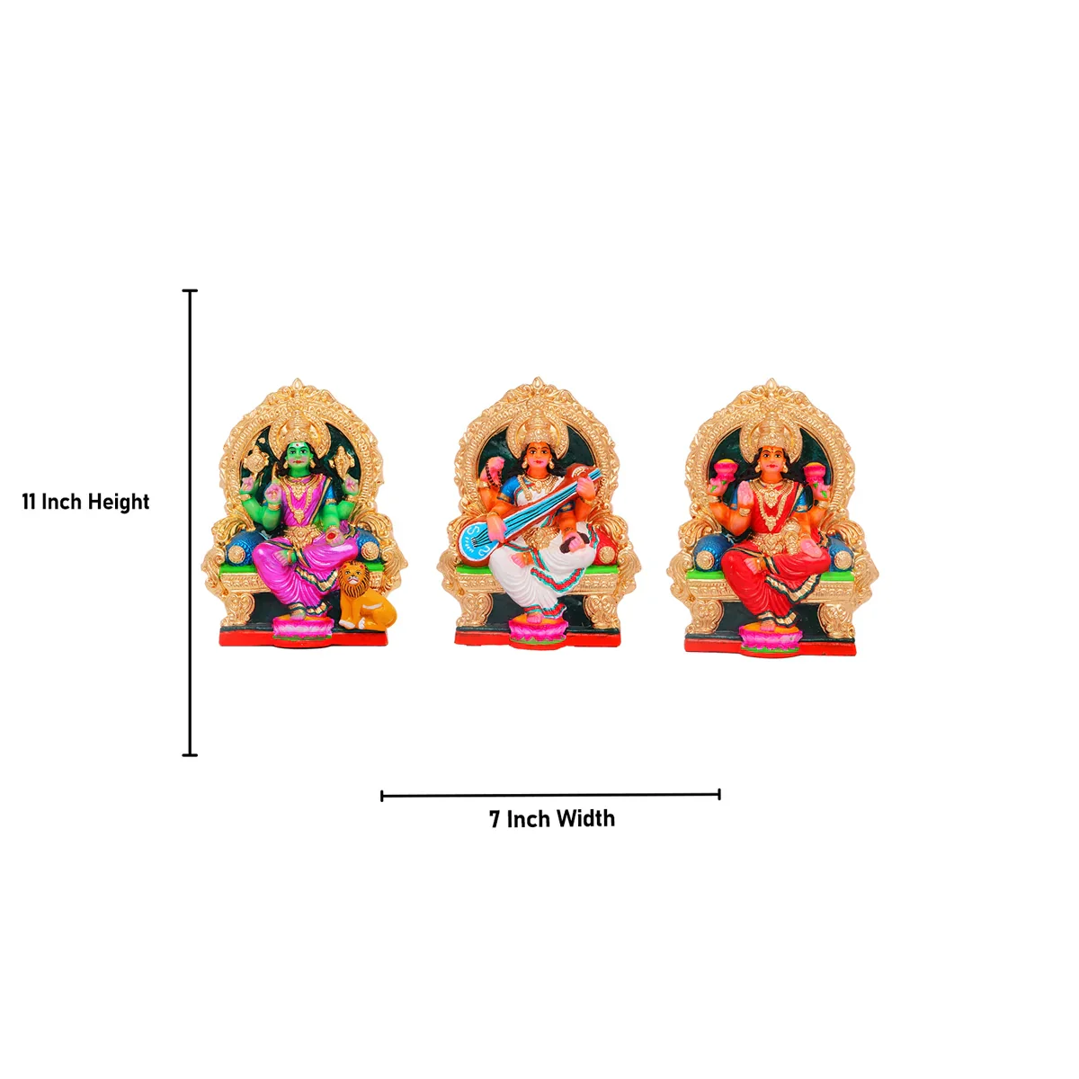 Durga Lakshmi Saraswathi Clay Golu Bommai Set - 11 Inches | Giri Golu Doll/ Navaratri Golu Bomma/Gombe/Bommai - Image 6