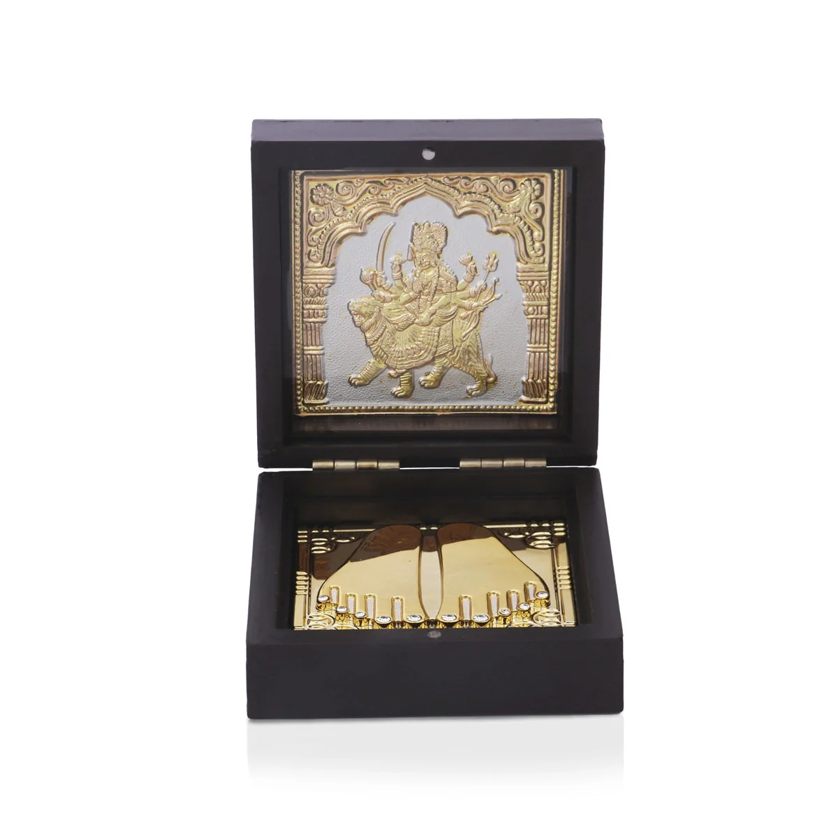 Durga Murti Design Pooja Box - 4 x 3 Inches | Charan Paduka Box/ Puja Box For Devi Worship - Image 2