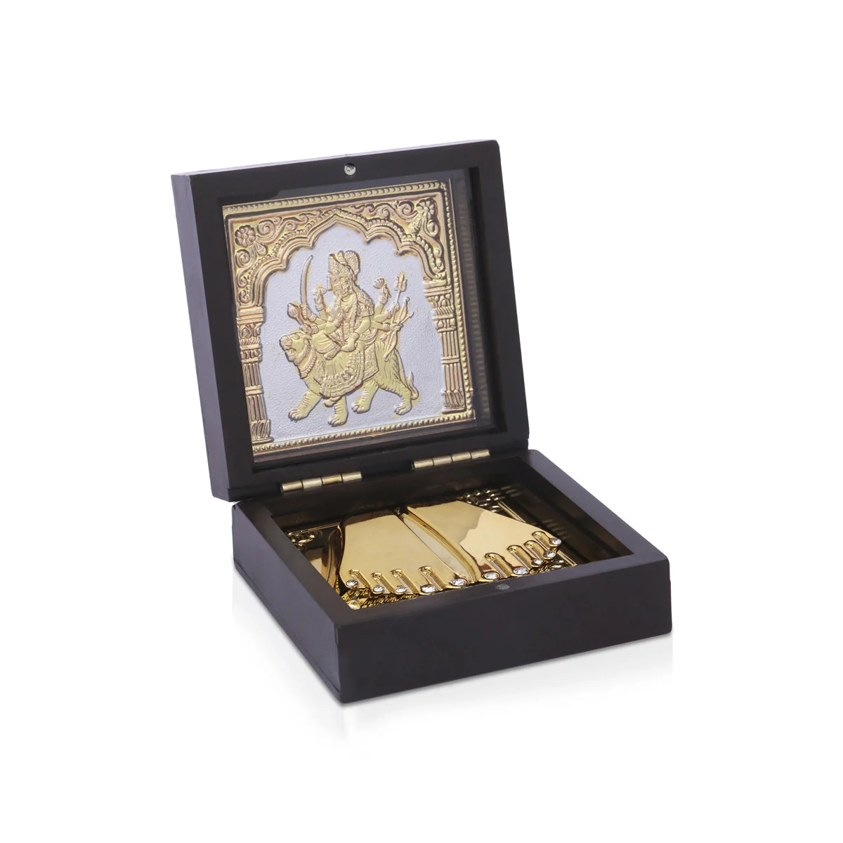 Durga Murti Design Pooja Box - 4 x 3 Inches | Charan Paduka Box/ Puja Box For Devi Worship - Image 3